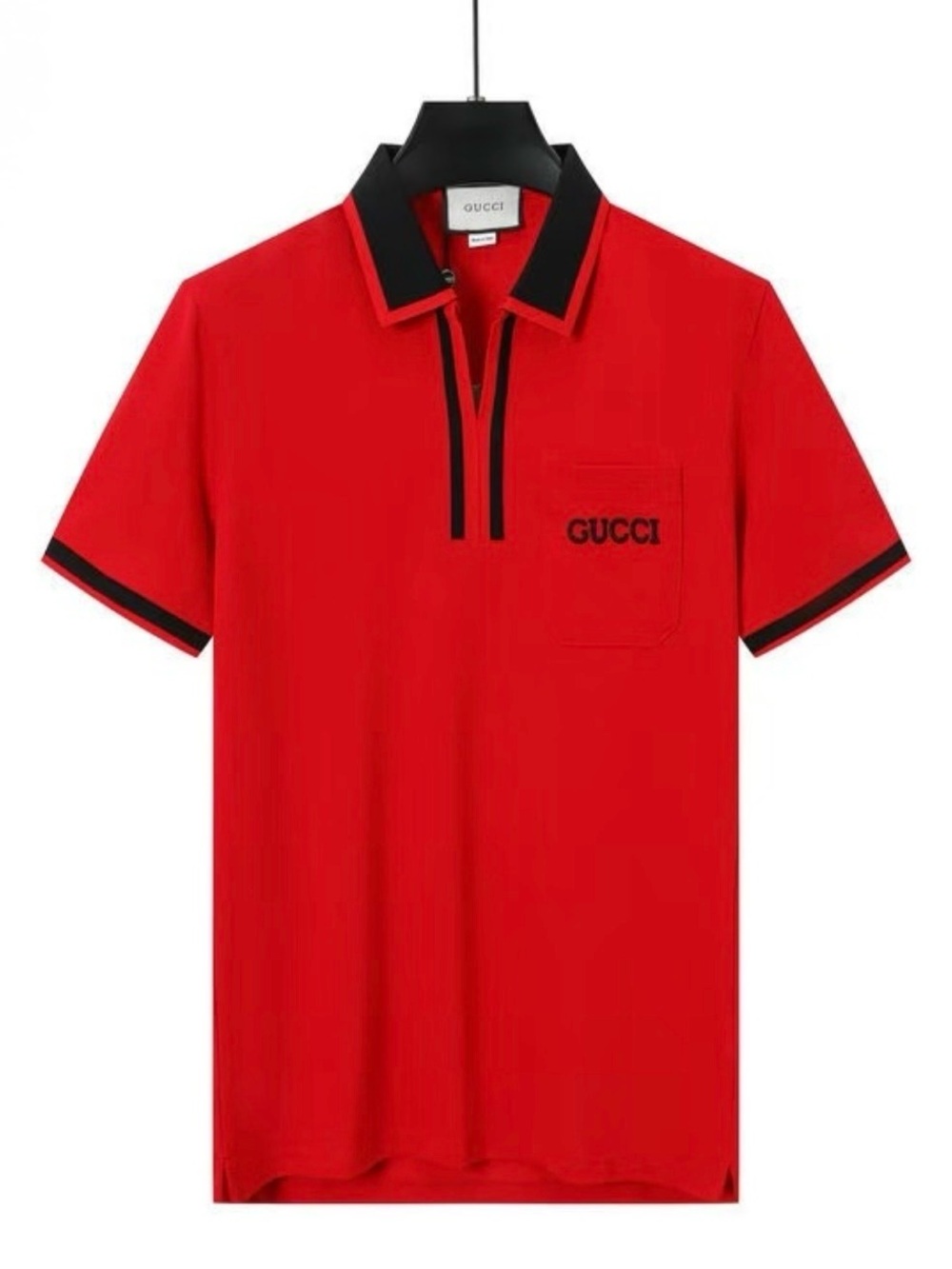 Gucci Red Polo Shirt with Black Collar and Trim
